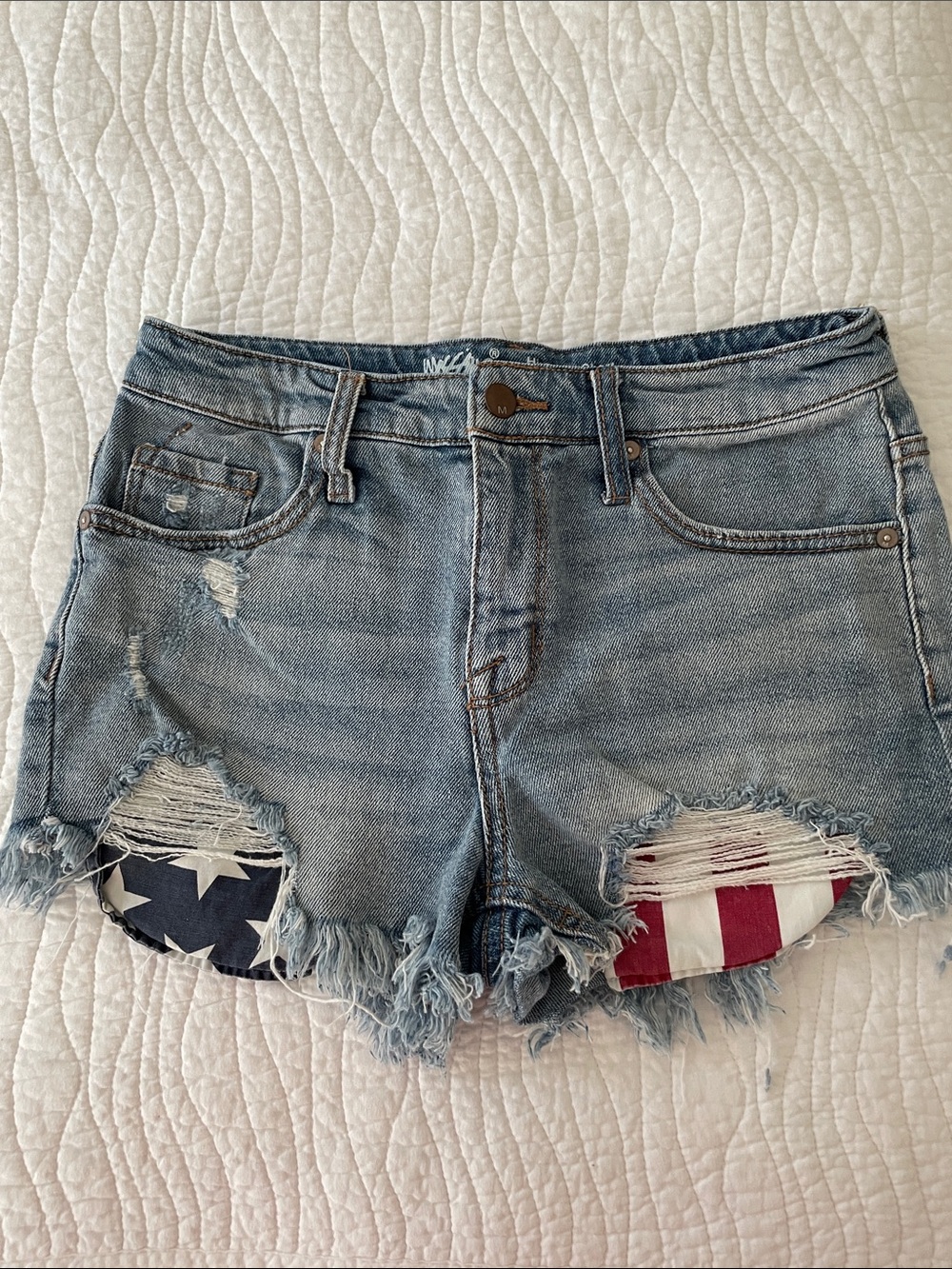 Mossimo Supply Co. Light Blue Distressed Denim Shorts with Flag Patch